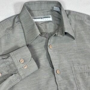 Vtg JHANE BARNES Menswear Gray Textured Long Sleeve Button Up Shirt Size M